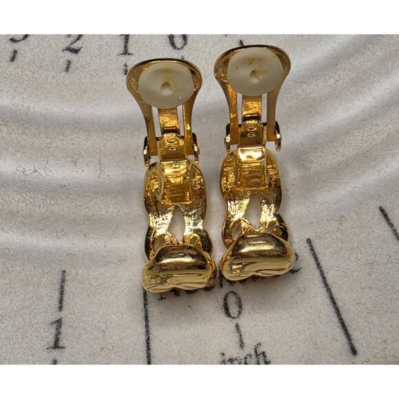 Gold-Tone Clip-On Earrings With Rhinestone Accents‎ & Woven Design - Picture 3 of 4